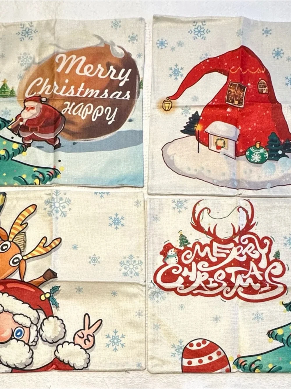 Holiday Linen Pillow Covers Cases Set of 4 Christmas Designs Home Decor 🎄